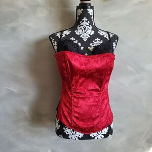 Vintage Y2K Frederick’s of Hollywood Red Floral Black Lace Trim Corset Size 38